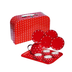 15 db-os fém teáskészlet bőröndben (piros)