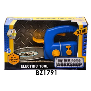 Szerszámgép, el., láncfűrész, hang+forog, kék-sárga