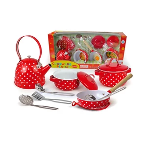 Játék edénykészlet 12 db-os (piros, fehér pöttyös)