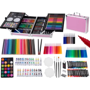 Rajz és festő készlet rózsaszín, fém bőröndben, 145 db