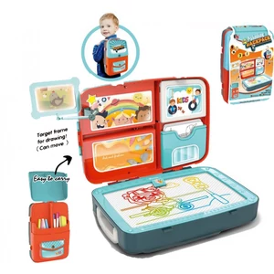 Kreatív hátizsák szett - rajzolós - kék-piros táskában