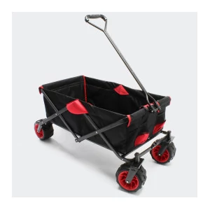 Összecsukható kézi kocsi fekete-piros színben. Összecsukható kézi kocsi fekete-piros színben.