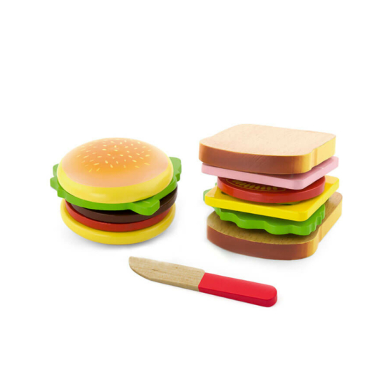 Játék szendvics és hamburger - fából