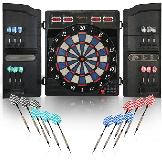 Physionics® elektronikus darts -  több mint 100 játékváltozat , 12 darts, 100 tartalék hegy,  tápegység , legfeljebb 16 játékos , 3 modell - LED kijelzős darts