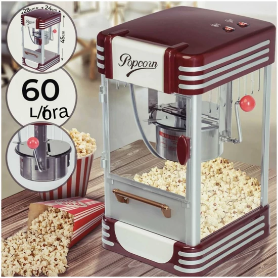 Retro popcorn gép - profi pattogatott kukorica készítő 60 l/óra kapacitás