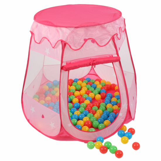 Játszósátor rózsaszín színben, ajándék 100 db színes labdával, táskával.