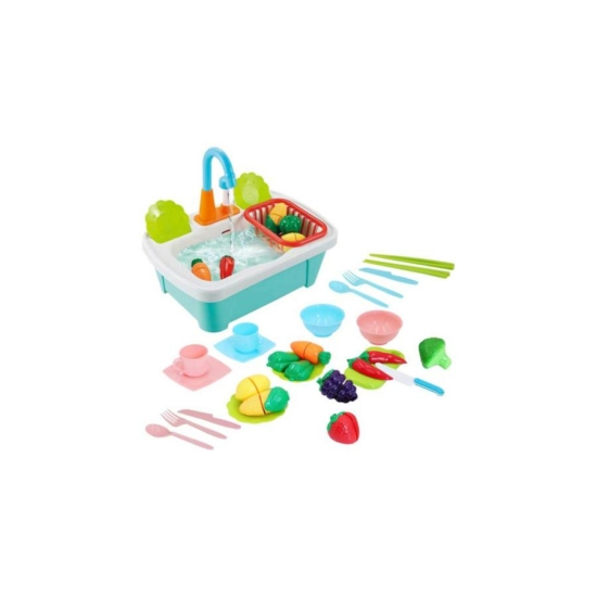 Műanyag játék mosogató készlet kiegészítőkkel, víztartállyal