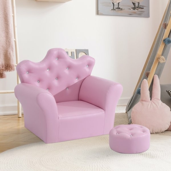 Pink, rózsaszín fotel lábtartóval gyerekeknek, kisányoknak - Róza