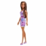 Kép 1/3 - Barna Barbie lila ruhában mintákkal
