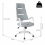 Kép 2/18 - Vince ergonómikus irodai szék szürke-fehér színben, lenvászon kárpittal, méretei.