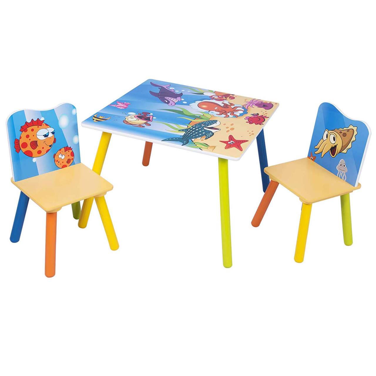 Gyerekasztal 2 székkel - színes , tengeri állatos