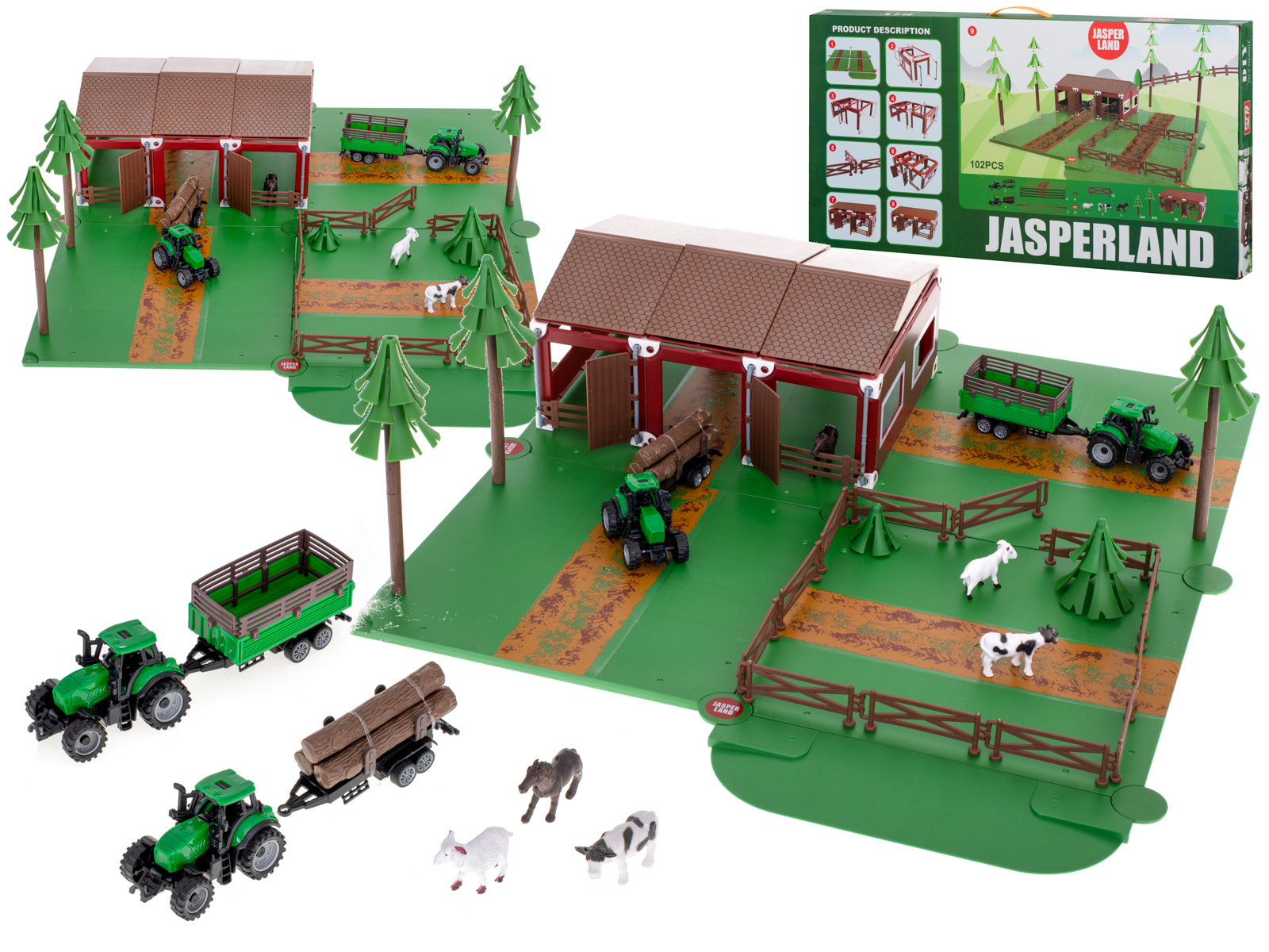 Farm szett állatokkal és traktorokkal , 102 elemes