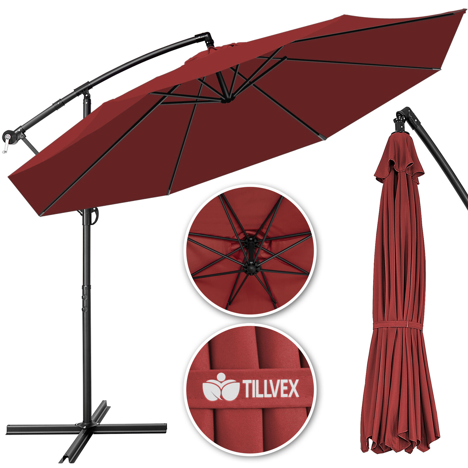 Függő napernyő 3 m átmérő - piros színben