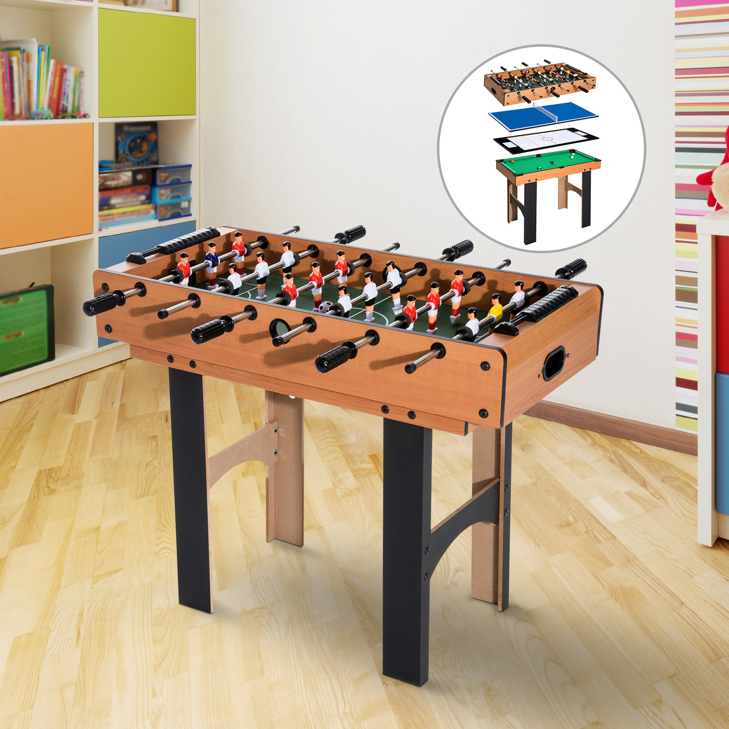Multifunkciós játékasztal 4 az 1-ben, asztali foci, asztalitenisz, jégkorong és biliárd