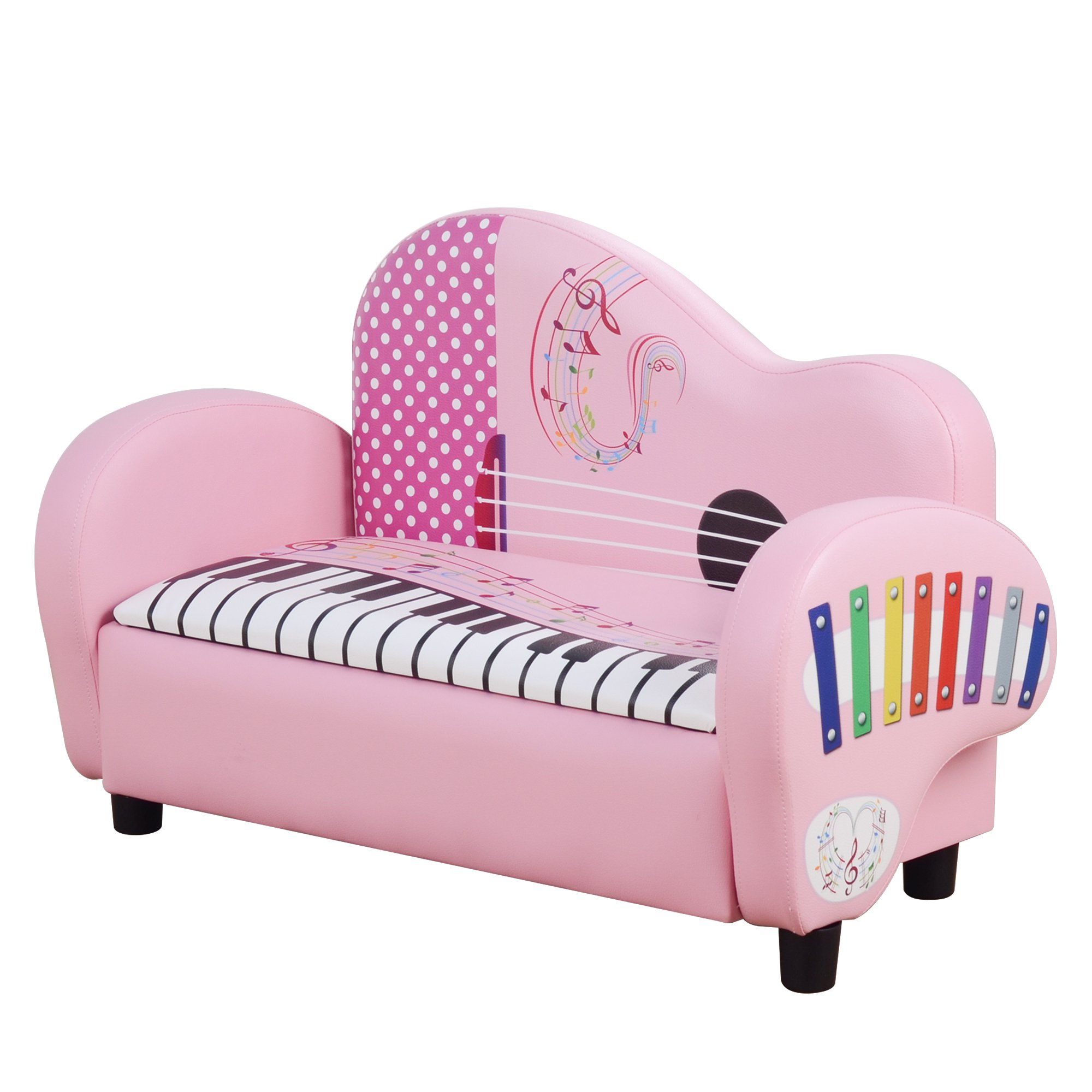 Zongorás rózsaszín kanapé gyerekeknek, gyerek dívány tárolóhellyel - Music