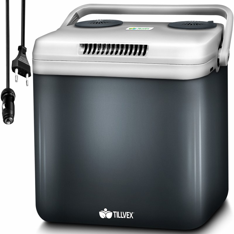 Tillvex- Hűtődoboz elektromos 32L szürke , Hűtőtáska 230 V és 12 V ,  hűt és melegít ,  Eco mód